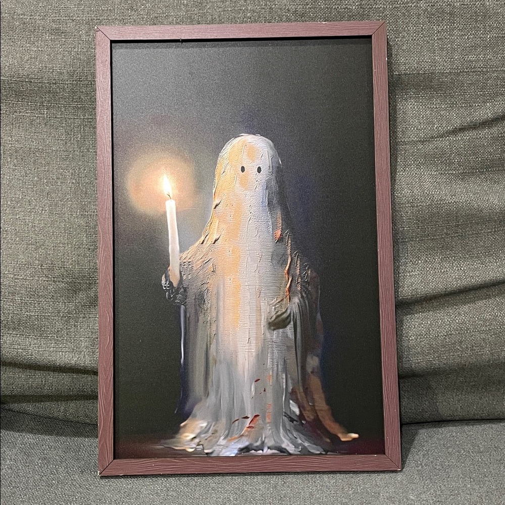 Spooky Wall Art Ghost with Candle framed Halloween